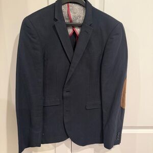 Navy Blue Men's Blazer with Tan Accents